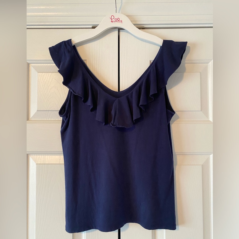 Lilly Pulitzer Navy Sleeveless Ruffle Top, M (#1)